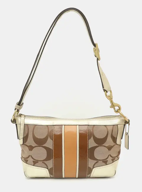 Coach Gold/Beige Signature Canvas and Leather Shoulder Bag