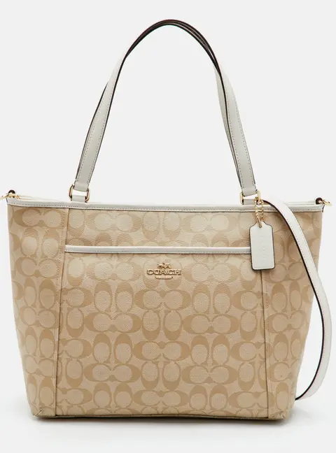 Coach Gallery Beige/White Signature Coated Canvas and Leather Tote