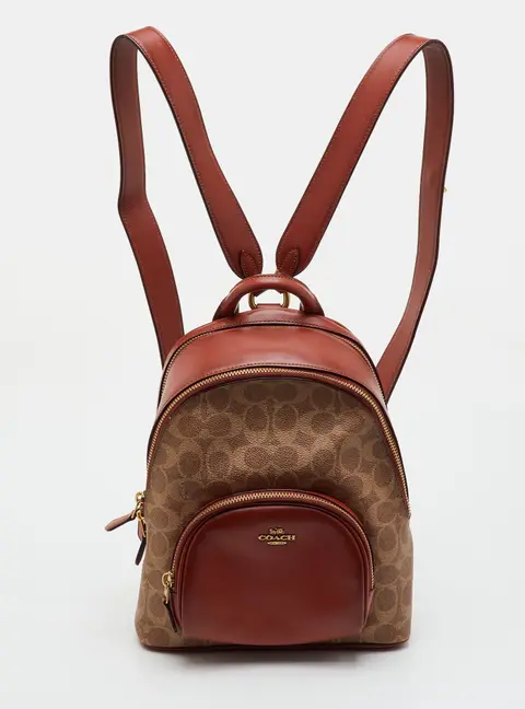 Coach Carrie 23 Brown Signature Coated Canvas and Leather Backpack