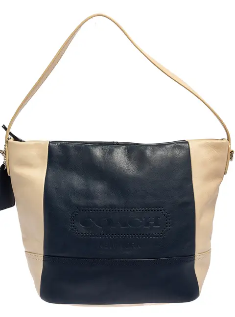 Coach Navy Blue/Beige Leather Legacy Weekend Hobo