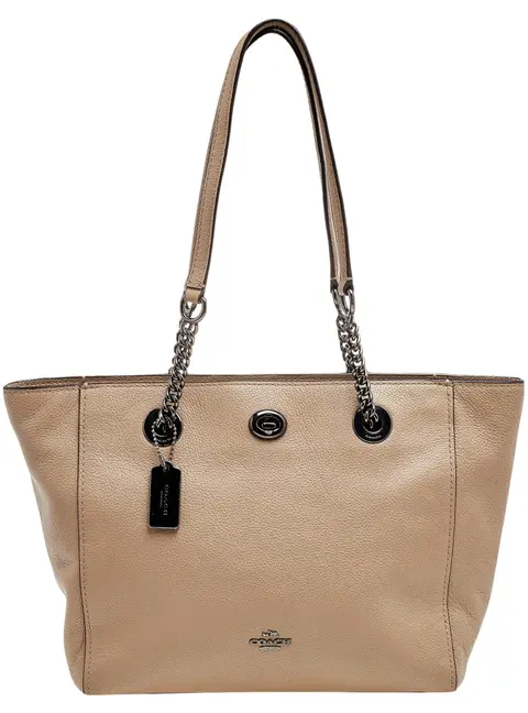 Coach Grey Leather TurnLock Tote