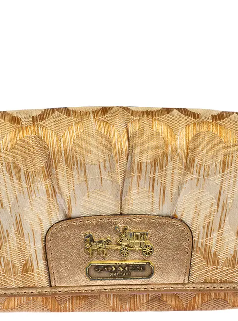 Coach Gold Ombre Signature Op Art Canvas And Leather Compact Wallet