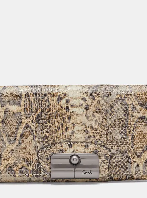Coach Brown/Beige Python Embossed Leather Flap Continental Wallet