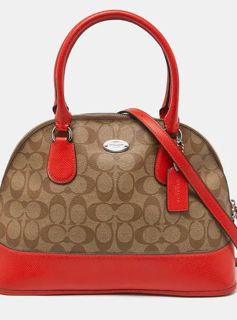 Coach Brown/Orange Signature Coated Canvas and Leather Cora Dome Satchel