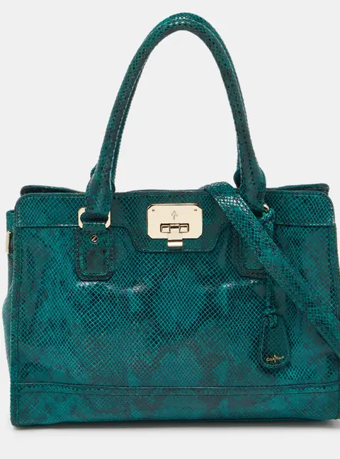 Cole Haan Green Snakeskin Embossed Leather Tote Bag