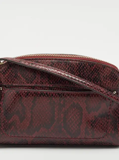 Cole Haan Burgundy Snakeskin Embossed Leather Zip Crossbody Bag