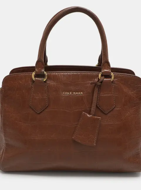 Cole Haan Brown Croc Embossed Leather Satchel