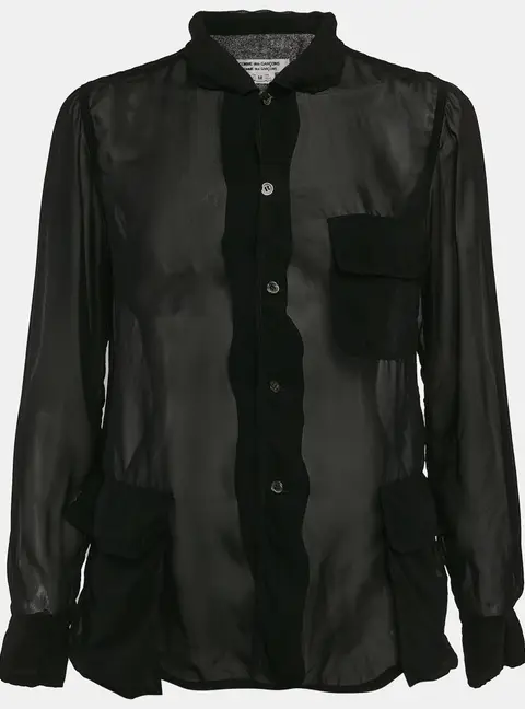 Comme des Garcons Black Crepe Long Sleeve Sheer Shirt M