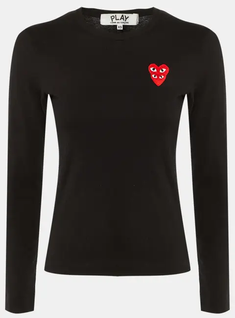 Comme des Garcons Play Black Cotton Play Heart Patched T-Shirt XS