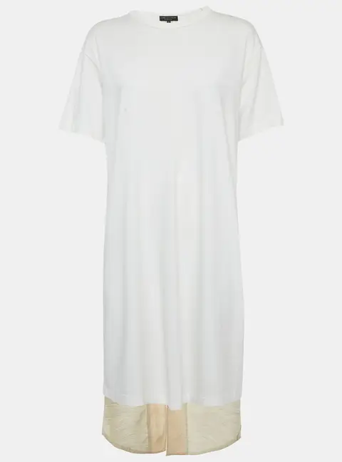 Comme des Garcons White Wool and Jersey Asymmetric T-Shirt Dress M