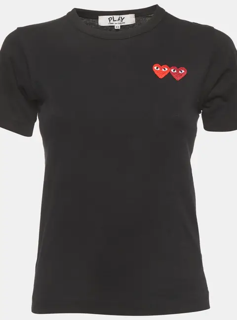 Comme Des Garcons PLAY Black Jersey Embroidered Heart T-Shirt XS
