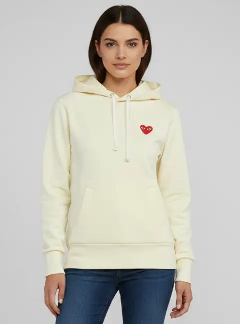 Comme Des Garcons PLAY Yellow Heart Logo Jersey Hoodie XS