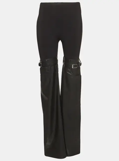 Coperini Black Jersey & Faux Leather Wide Legged Pants S