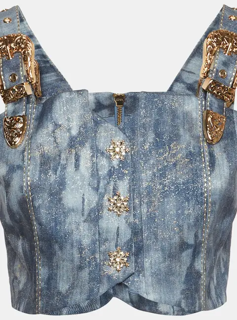 Copurs Blue Tencel Belt Detail Crop Top M