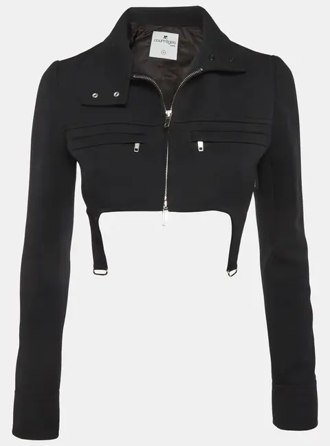 Courreges Paris Black Stretch Crepe Suspender Crop Jacket S