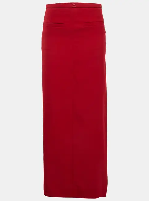 Courr&egrave;ges Red Wool Slit Maxi Skirt XS