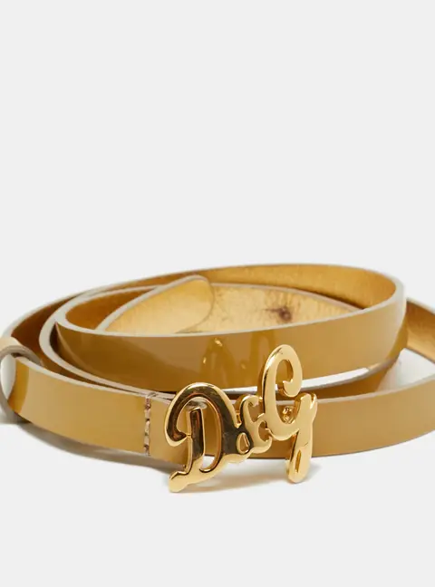 D&G Logo 90CM Buckle Belt Cream Patent Leather