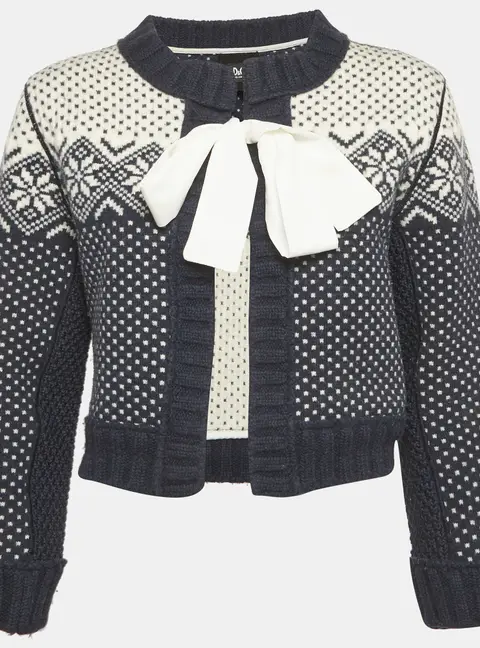 D&G Blue Intarsia Wool Knit Crop Cardigan M