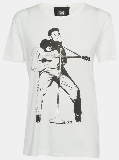 D&G White Printed Jersey T-Shirt L