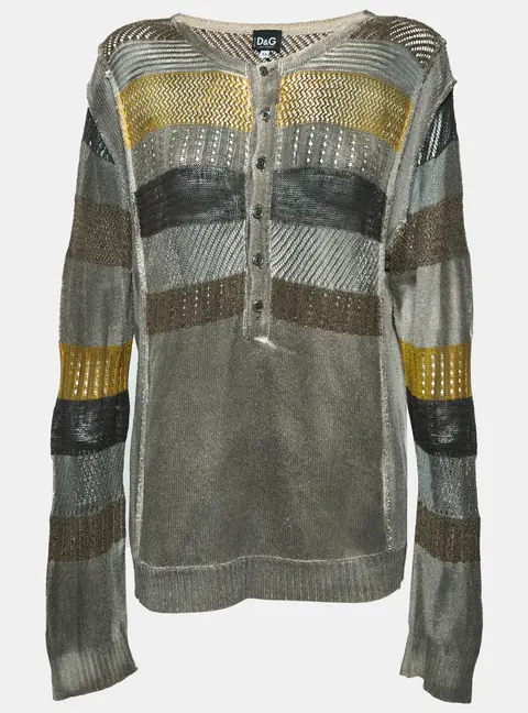D&G Multicolour Stripe Knit Half Button Sweater XL