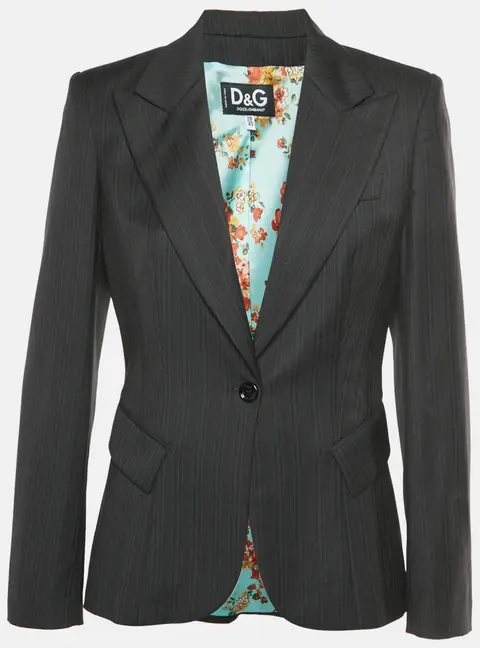 D&G Black Pinstripe Wool Blend Regular Fit Blazer M