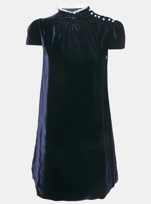 D&G Navy Blue Velvet Lace Trim Mini Dress S