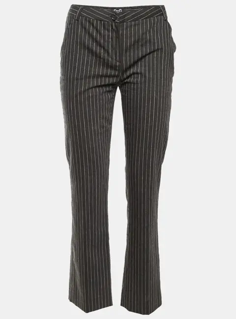 D&G Dark Grey Striped Wool Straight Fit Trousers S/M