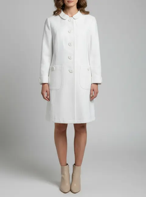 D&G White Textured Cotton Pique Mid Length Coat S