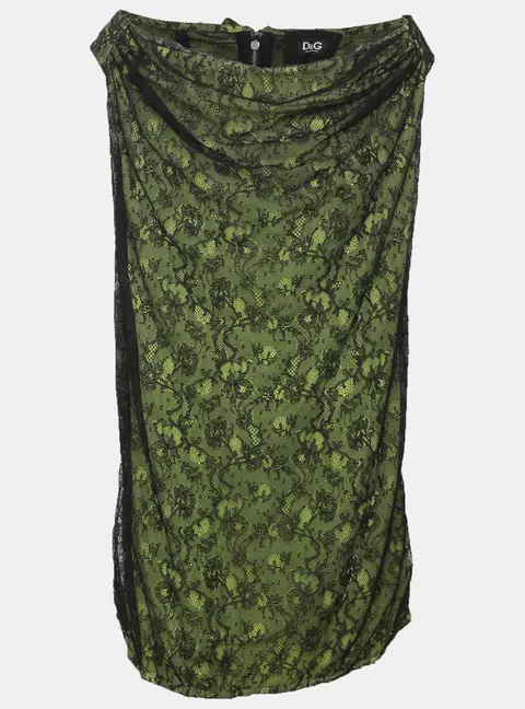 D&G Black/Green Lace Sleeveless Top L