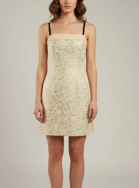 D&G Metallic Gold Floral Jacquard Mini Dress M