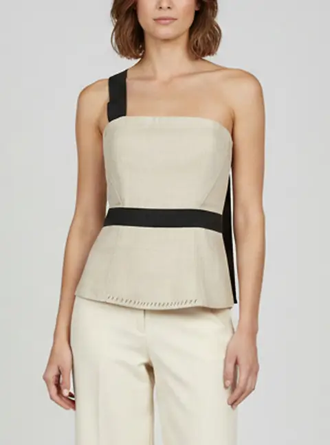D&G Beige Linen Blend Asymmetrical Strap Detail Corset M