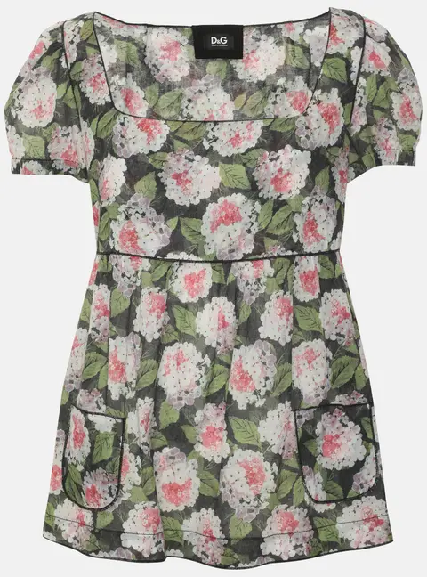 D&G Multicolor Poplin Square Neck Ruffle Top M