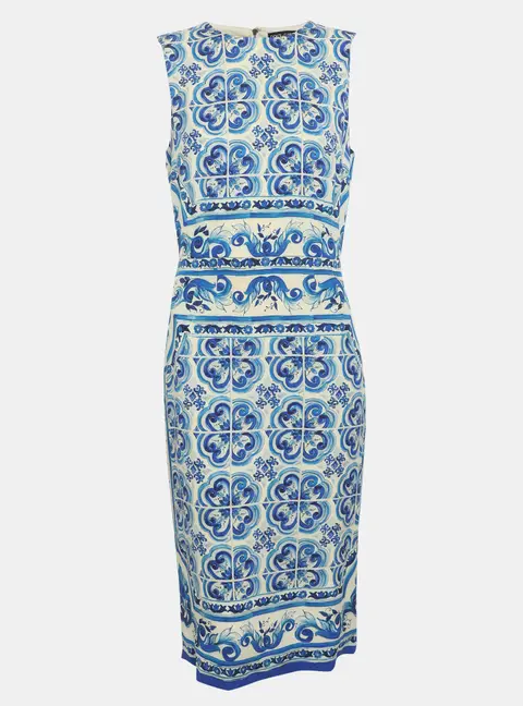 Dolce & Gabbana Blue and White Majolica Printed Silk Sleeveless Dress M