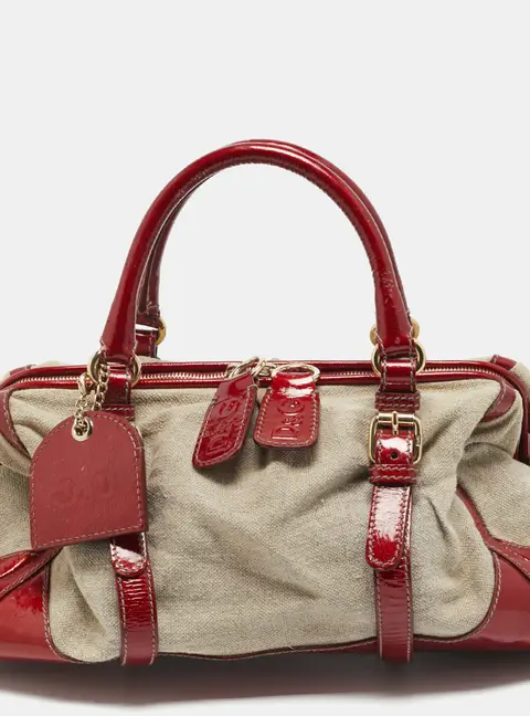 D&G Susanne Red/Beige Patent Leather and Canvas Satchel