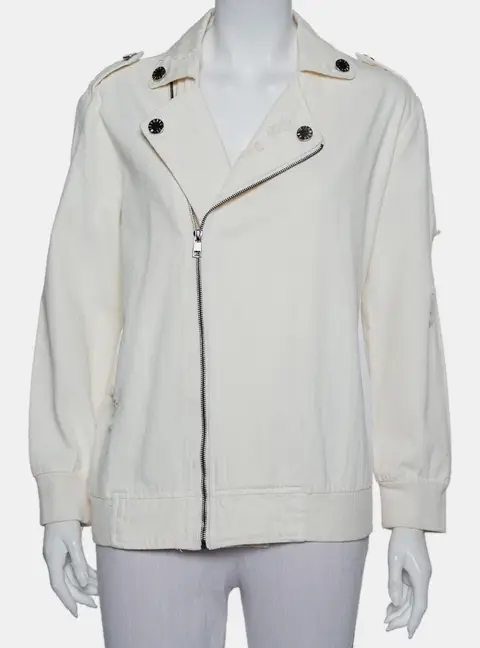 Du Mishmash Cream Denim Embellished Detail Jacket M