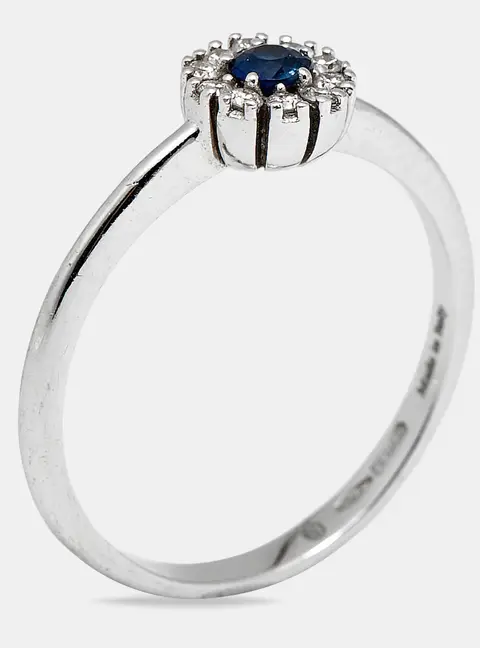 Damiani Margerita Sapphire Diamonds 18k White Gold Ring Size 52.5