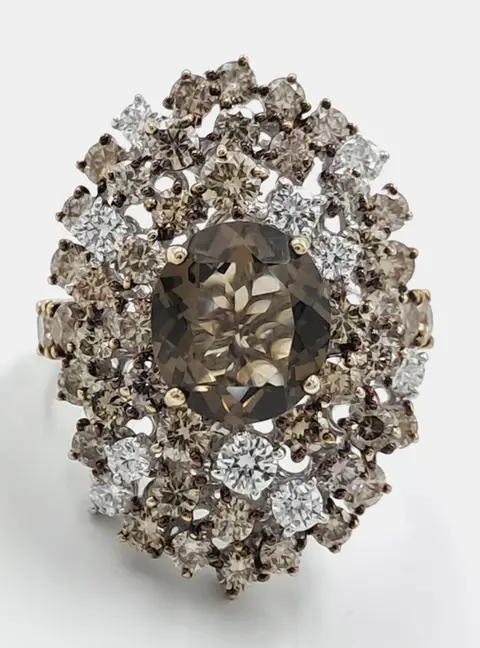 Damiani 18k White Gold Brown Diamond Smoky Quartz Anima Ring EU 47