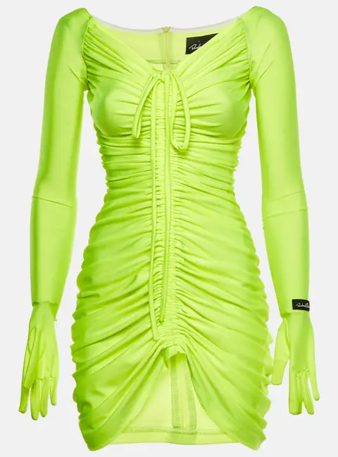 Richard Quinn Neon Green Jersey Glove Detail Ruched Mini Dress S