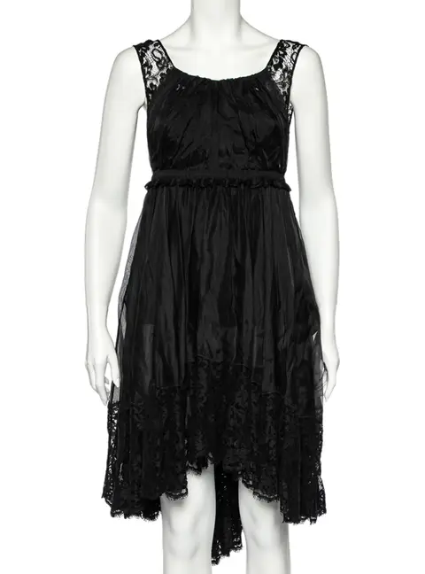 D&G Black Sheer Silk Lace Trim Sleeveless Dress M