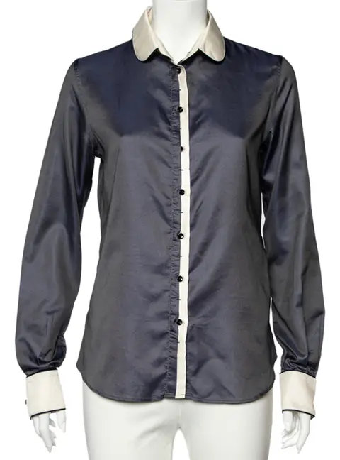 D&G Navy Blue Textured Silk Blend Contrast Trim Shirt M