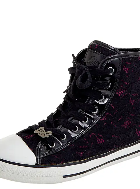 D&G Black Lace And Patent Leather High Top Sneakers Size 38