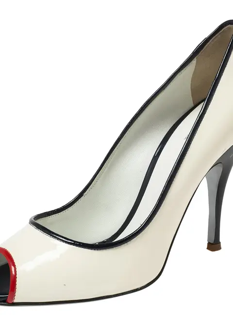 D&G White Patent Leather Peep Toe Pumps Size 41
