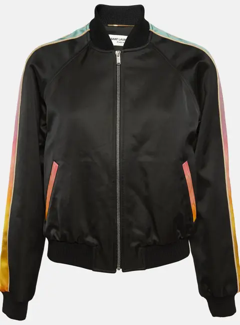 Saint Laurent Black Cotton Blend Rainbow Stripe Bomber Jacket M