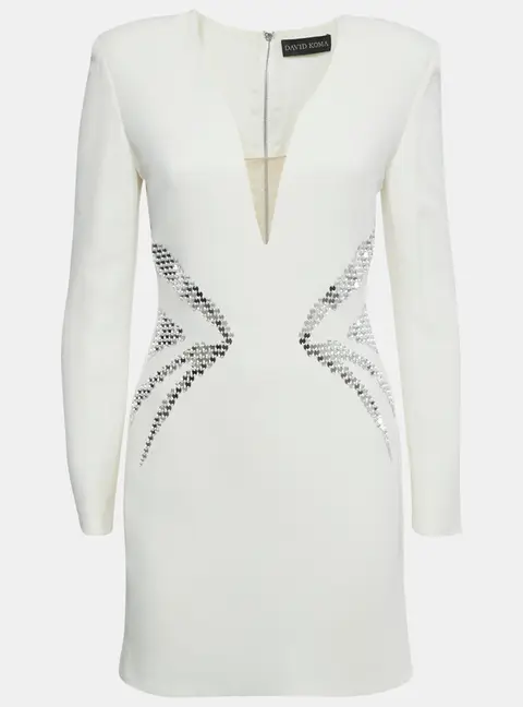 David Koma Ivory Crepe Mirror Embroidered Mini Dress S