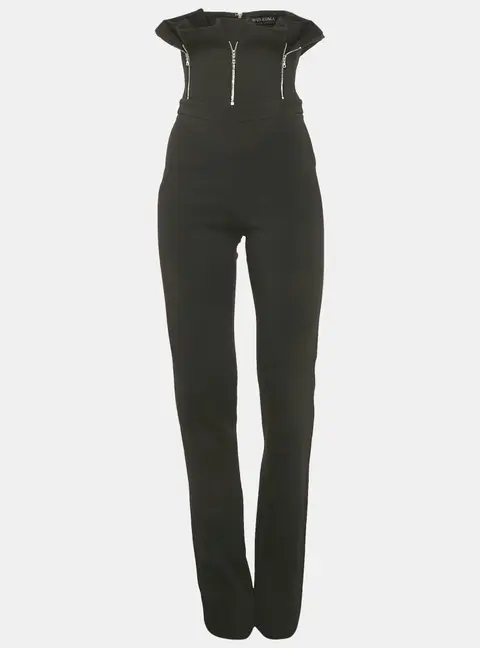 David Koma Black Crepe Zipper Detail Strapless Jumpsuit S