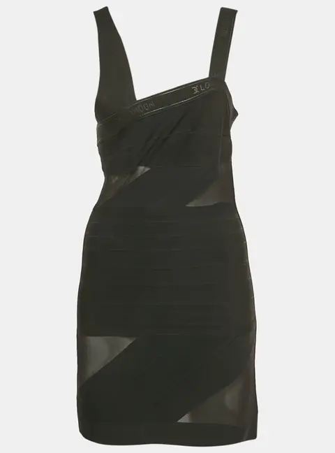 David Koma Black Mesh Trim Knit Bandage Dress M