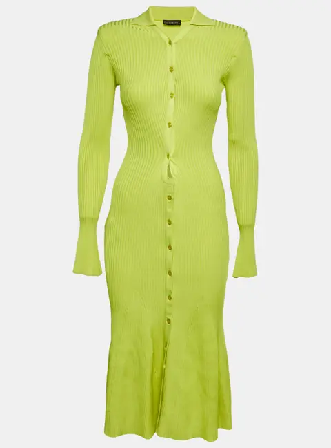 David Koma Neon Green Rib Knit Midi Cut-Out Midi Dress M