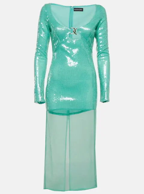 David Koma Pastel Green Sequin Midi Dress M