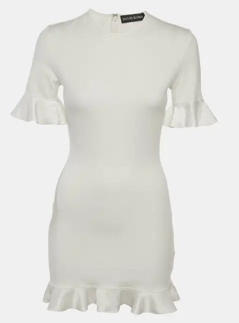 David Koma White Ruffled Jersey and Satin Cut-Out Mini Dress M
