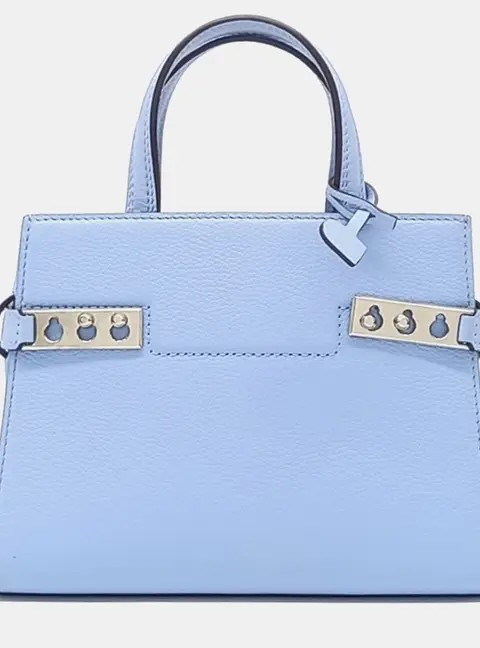 Delvaux Tompet Crush MM Blue Leather Top Handle Bag